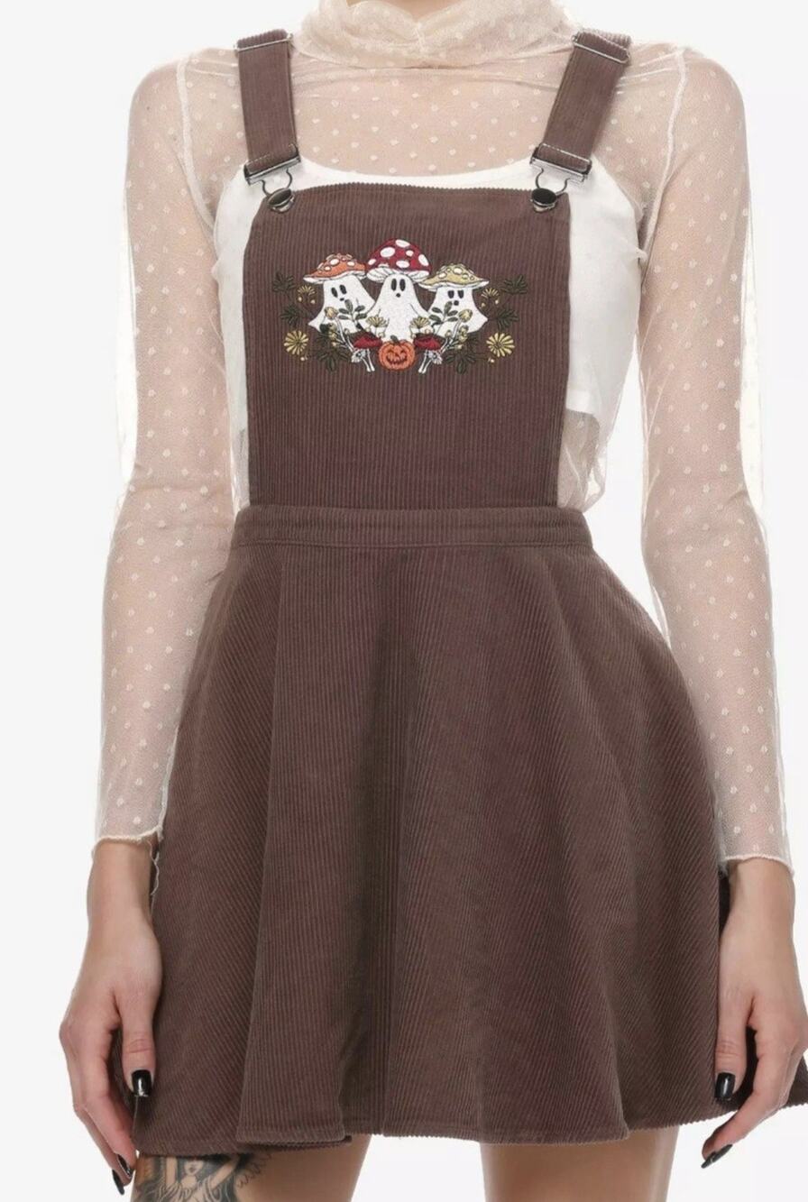 Mushroom Ghost Brown Corduroy Overall Dress Skirt Halloween Womens S Hot Topic